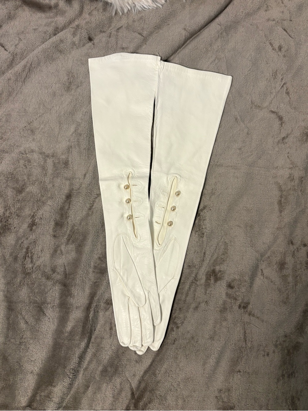 Vintage Italian Leather Children’s Opera Elbow Length Gloves MotherPearl Buttons